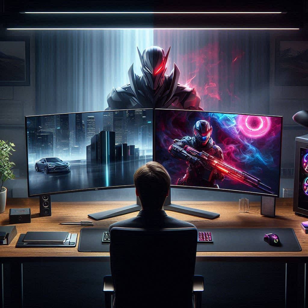 Vergelijking tussen de Dell UltraSharp en de LG UltraGear monitor.