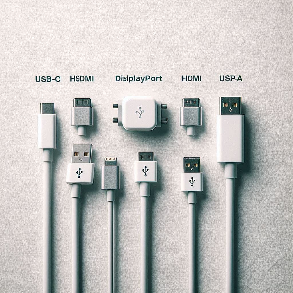 Een gids die het verschil uitlegt tussen USB-C, HDMI en DisplayPort kabels.